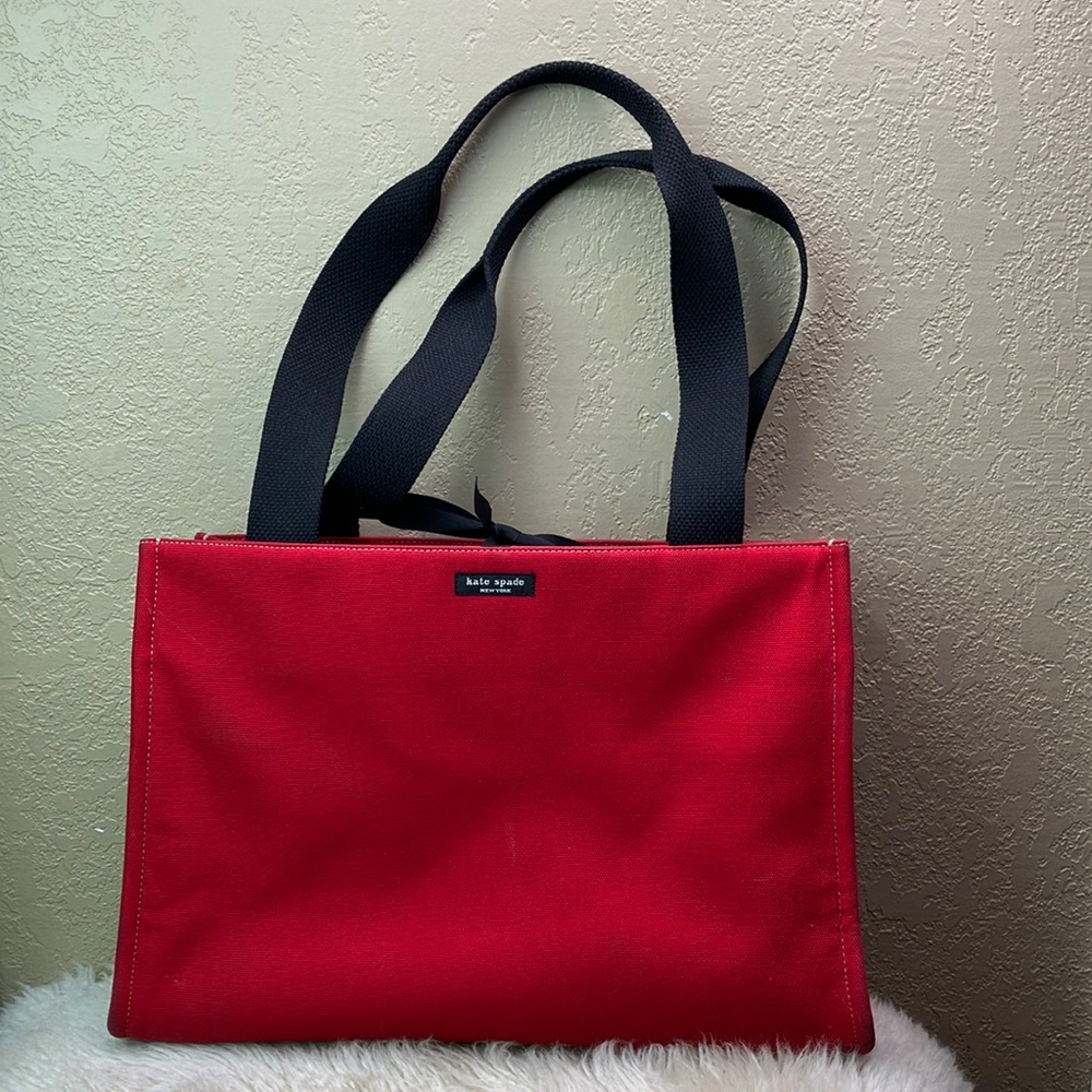 Kate Spade Red Canvas Tote Purse